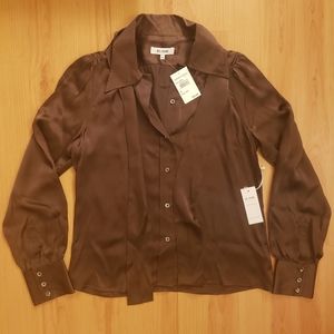 Redone Brown Silk Button Up with Tie